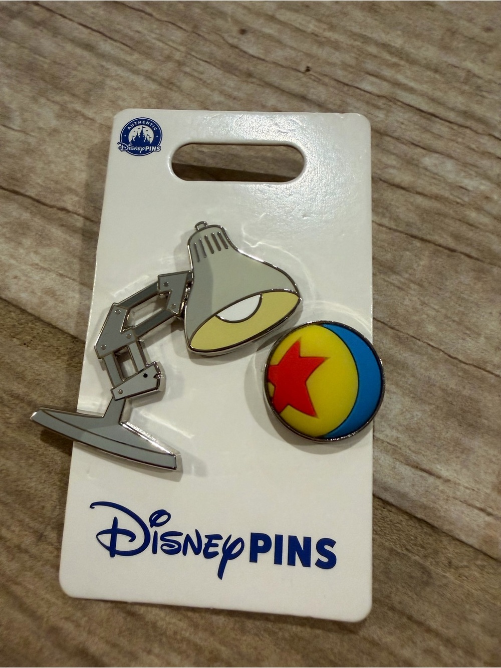 Disney Luxo Jr. Lamp and Pixar Star Ball Enamel Pin Set - Yellow, Blue & Red